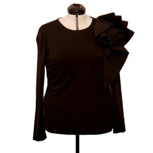 Chic Black Ruffle Shoulder Blouse